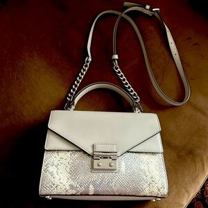 💥MK Flash Sale -Brand New bag, leather, silver grey with animal print.